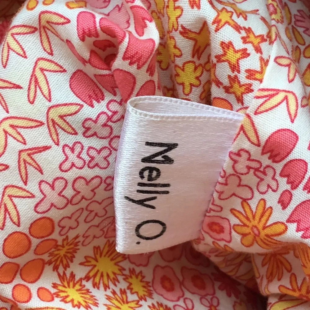 NELLY O  “Leather” Purse Cream & Tan great fabric interior pinks/yellow/orange. - Picture 6 of 6